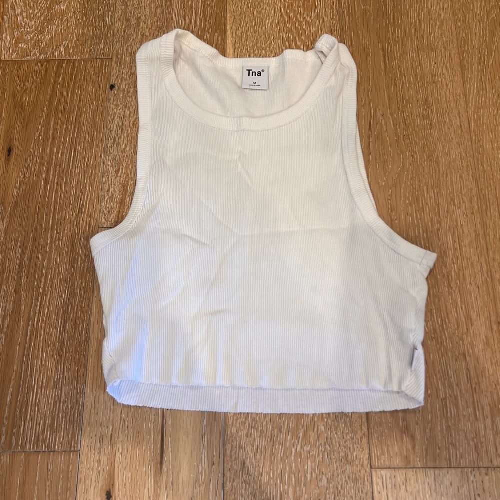 Aritzia TNA Ribbed White Tank Top